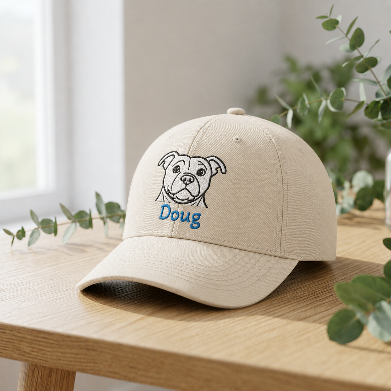 ECRU cap with embroidered rescue dog portrait